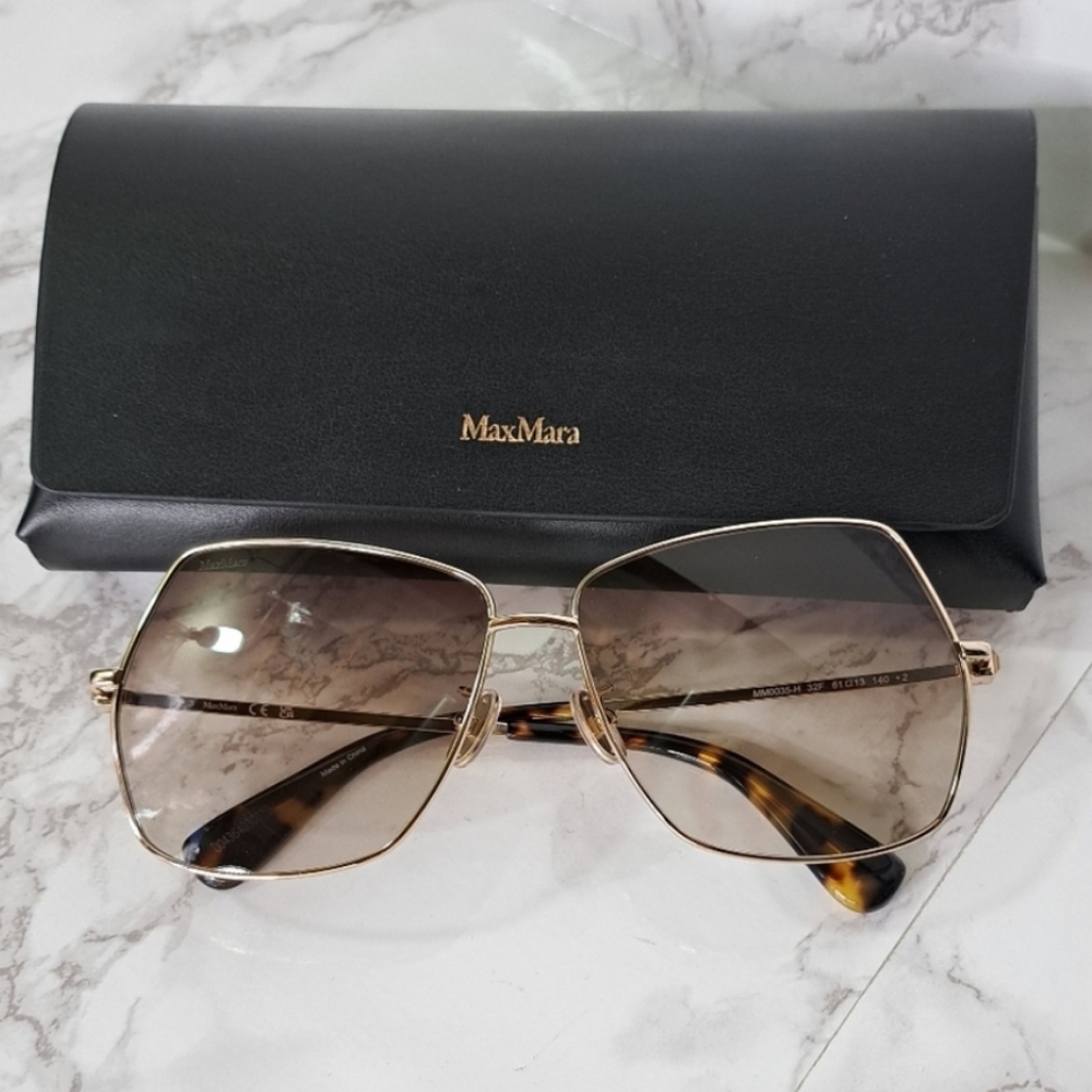 MaxMara Jewel Shiny Pale Gold Square Metal Sunglasses MM0035-H 32F